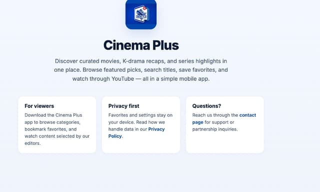 Cinema Plus website landing